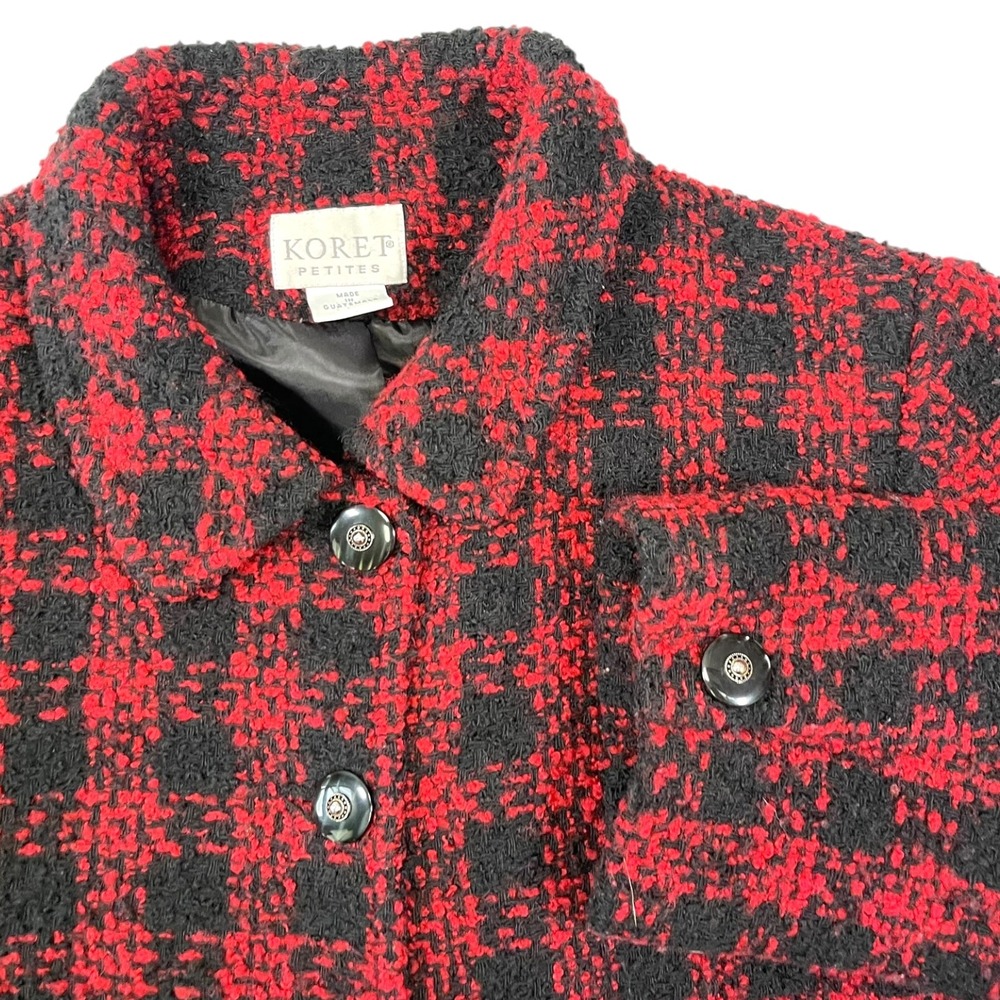 Koret Petites 14 Red Plaid Boucle Button Front Jacket Dark Academia Classic